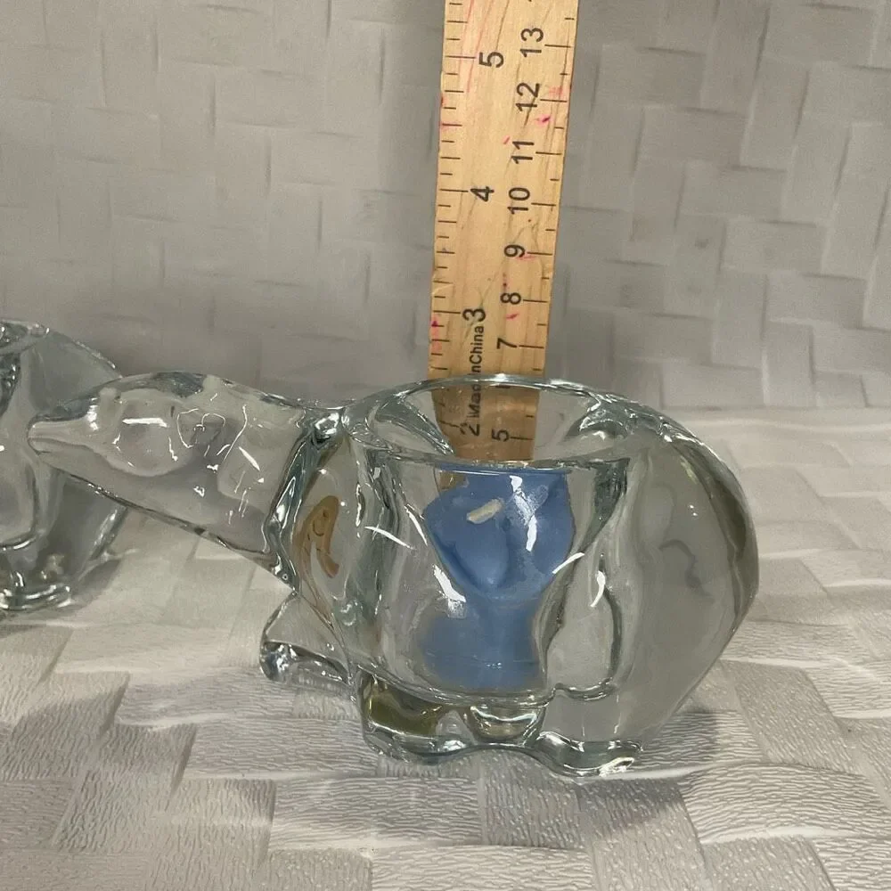Two Vintage Indiana Glass Clear Glass Polar‎ Bears Votive Candle Holder TeaLight